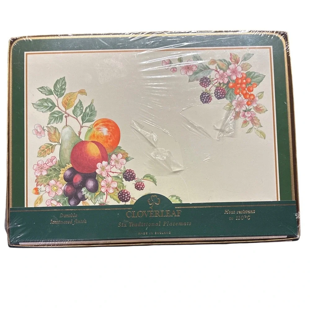 Vintage‎ Cloverleaf Placemats NEW Six Laminated Fruit & Berry & Flowers England